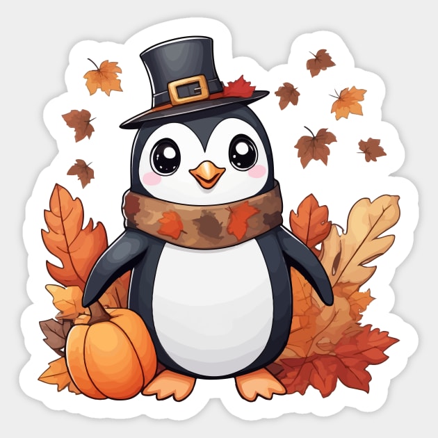 Cute Autumn Penguin Thanksgiving Sticker by Rishirt